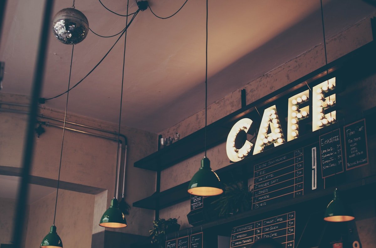 Small coffee shop storefront sign, representative of a Portland small business subject to city and county taxes.